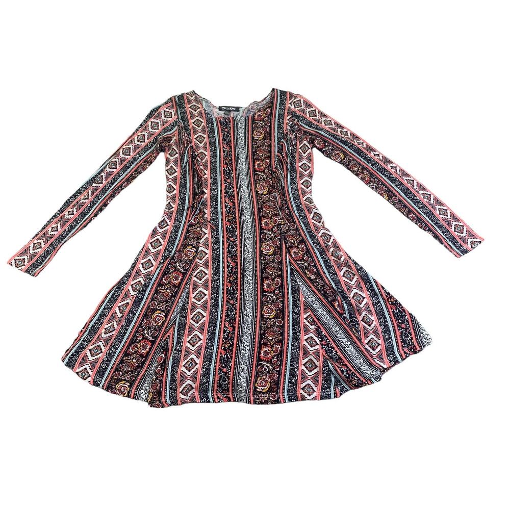 Billabong Girls Dress Long‎ Sleeve Flare Fringe Stripe Size Large